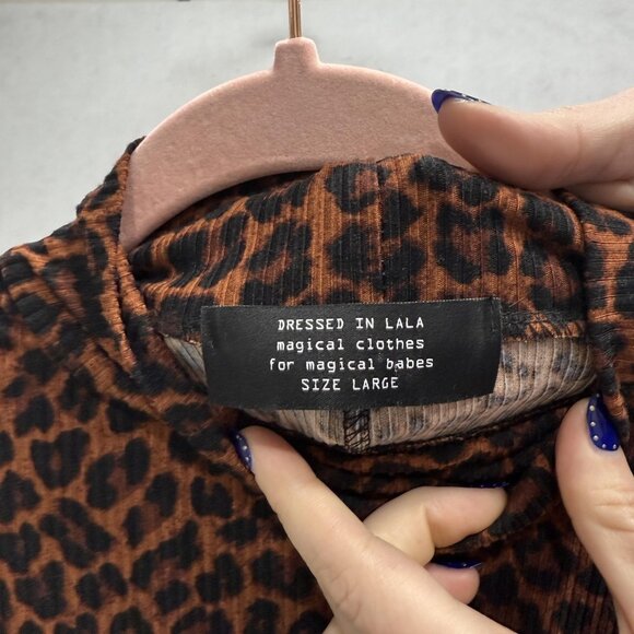 Dressed In Lala Dress Womens Large Brown Leopard Mock Neck Oversized Tunic - Picture 2 of 8